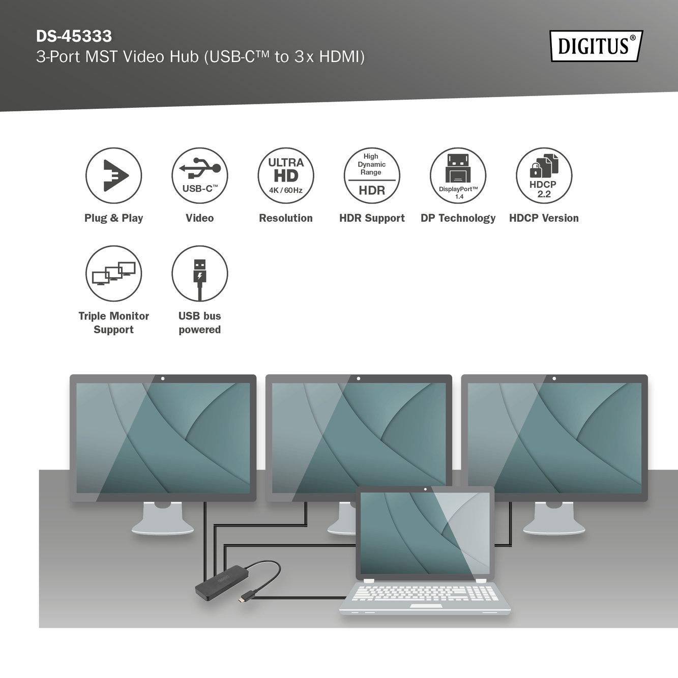 Digitus DS-45333 3-Port MST Video Hub - görsel 6
