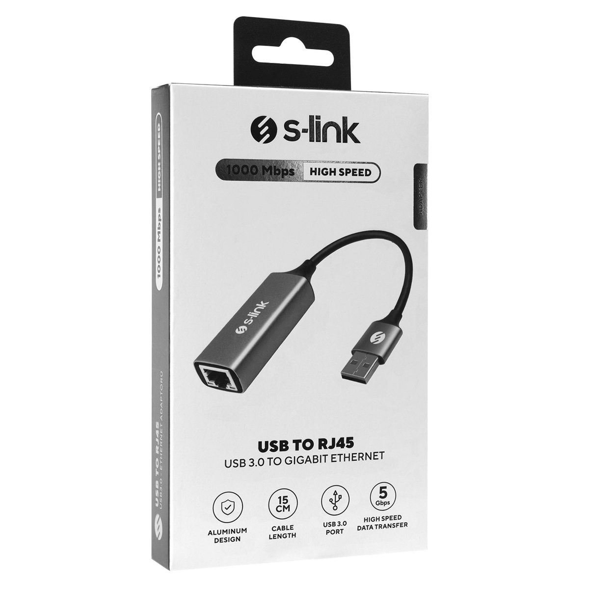 S-link SW-U334 Gri Metal USB 3.0 to RJ45 10/100/1000Mbps Gigabit Adaptör - görsel 3