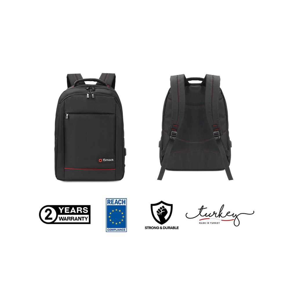 Mack MCC-006 15.6" Office USB Girişli Notebook Sırt Çantası Siyah (Dahili USB Şarj Portu)