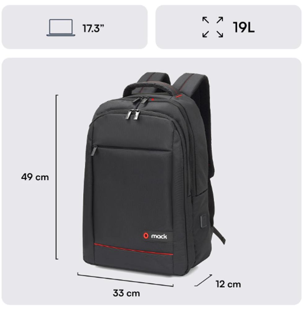 Mack MCC-007 17.3" Office USB Girişli Notebook Sırt Çantası Siyah (Dahili USB Şarj Portu) - görsel 2