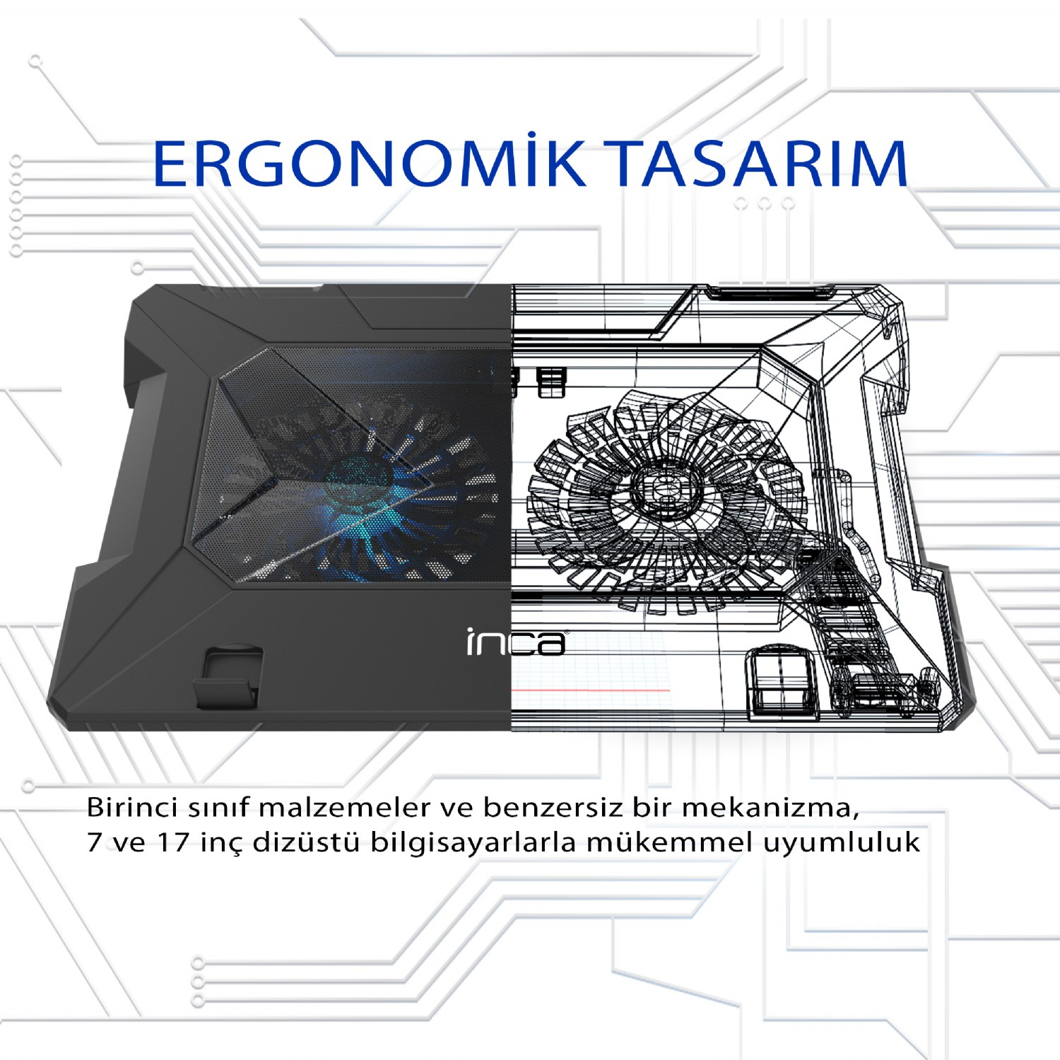 İnca Inc-021rx Ergonomıc Double Fan + Stand + With Rubber Sılent Notebook Cooler Black - görsel 2