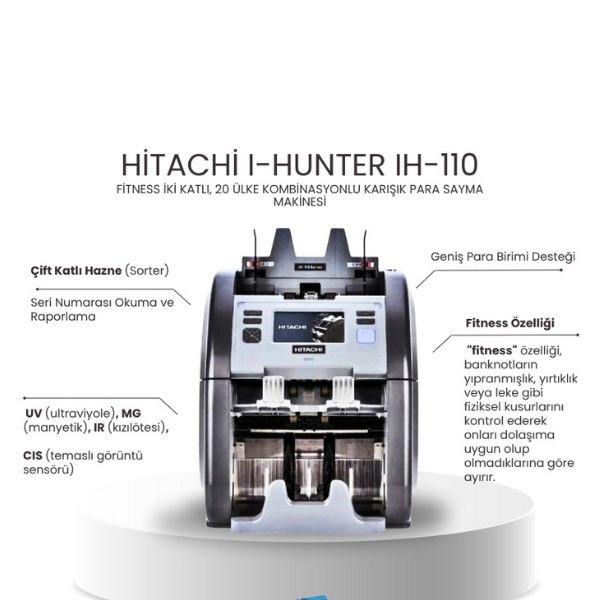 Hitachi-Hunter Ih-110 İki Katlı, 30 Ülke Kombinasyonlu Karışık Para Sayma Makinesi + Şarjlı Temizleme Süpürge Hediyeli - görsel 3