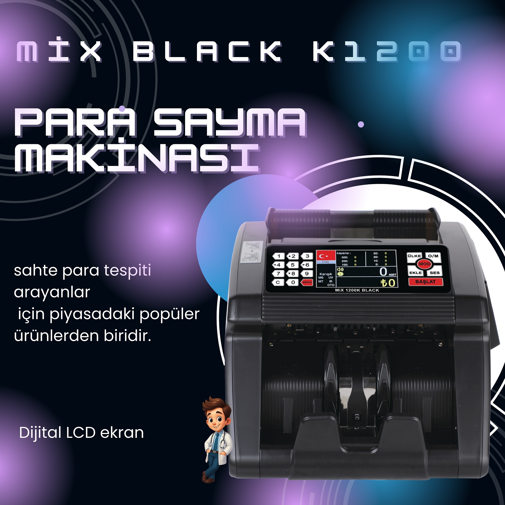 Mix 1200 K TL / Euro Para Sayma Makinesi 2 Ülke - görsel 3