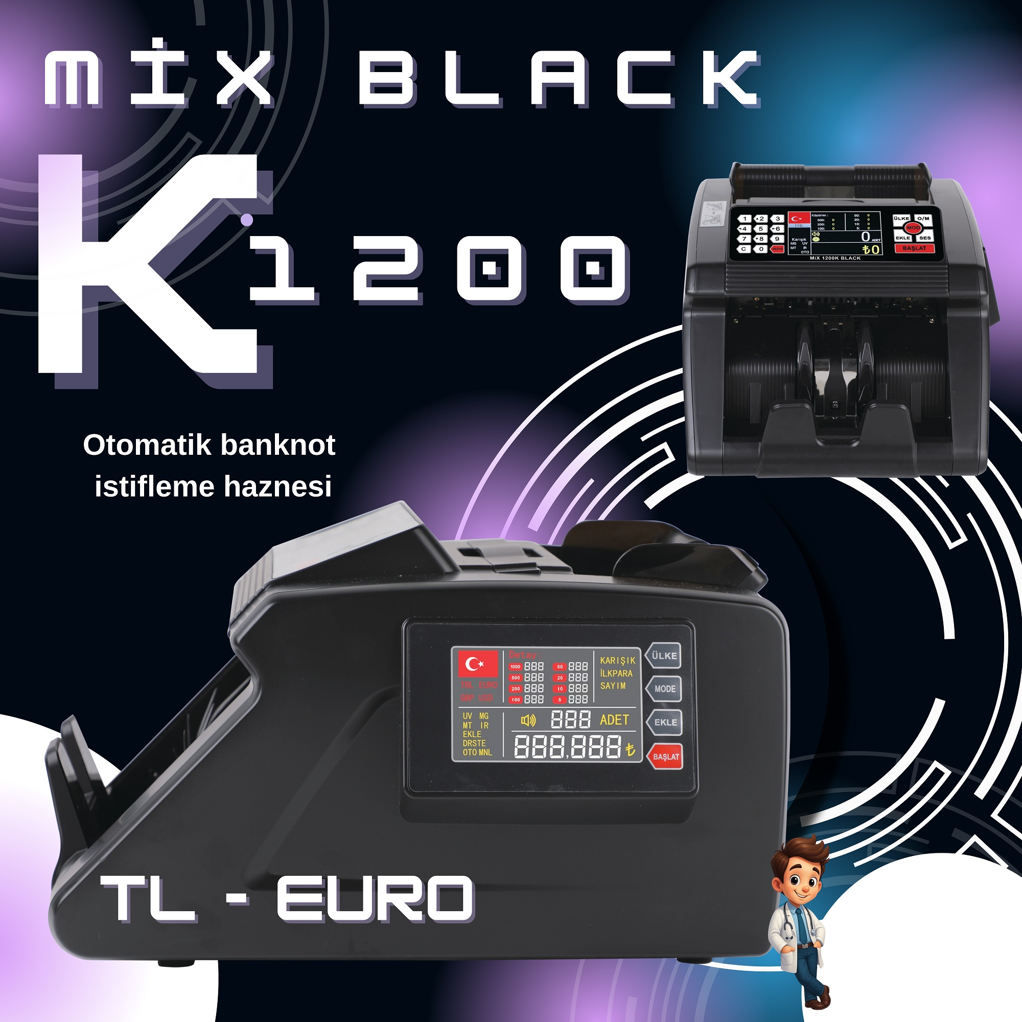 Mix 1200 K TL / Euro Para Sayma Makinesi 2 Ülke - görsel 4