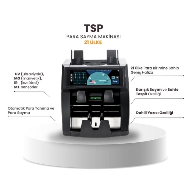 Tsp Para Sayma Makinası 21 Ülke Siyah Yazıcılı - görsel 3