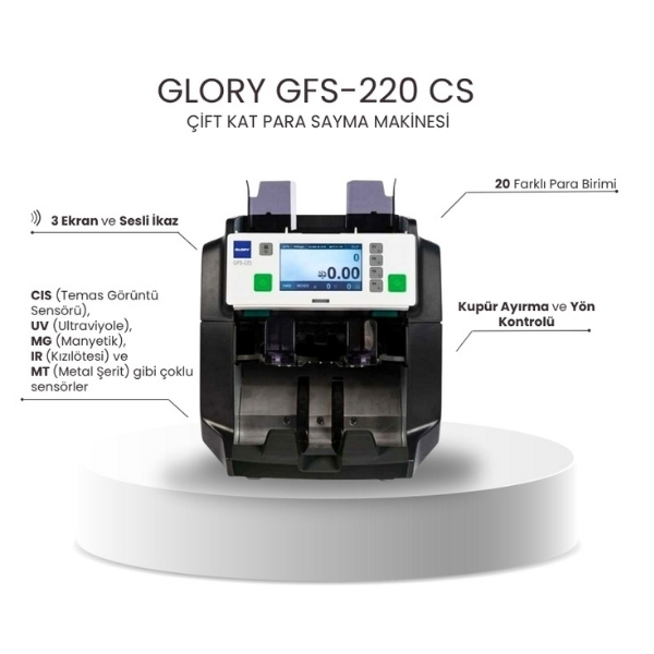 Glory GFS-220 Cs Para Sayma Makinesi Çift Kat + Şarjlı Temizleme Süpürge Hediyeli - görsel 2