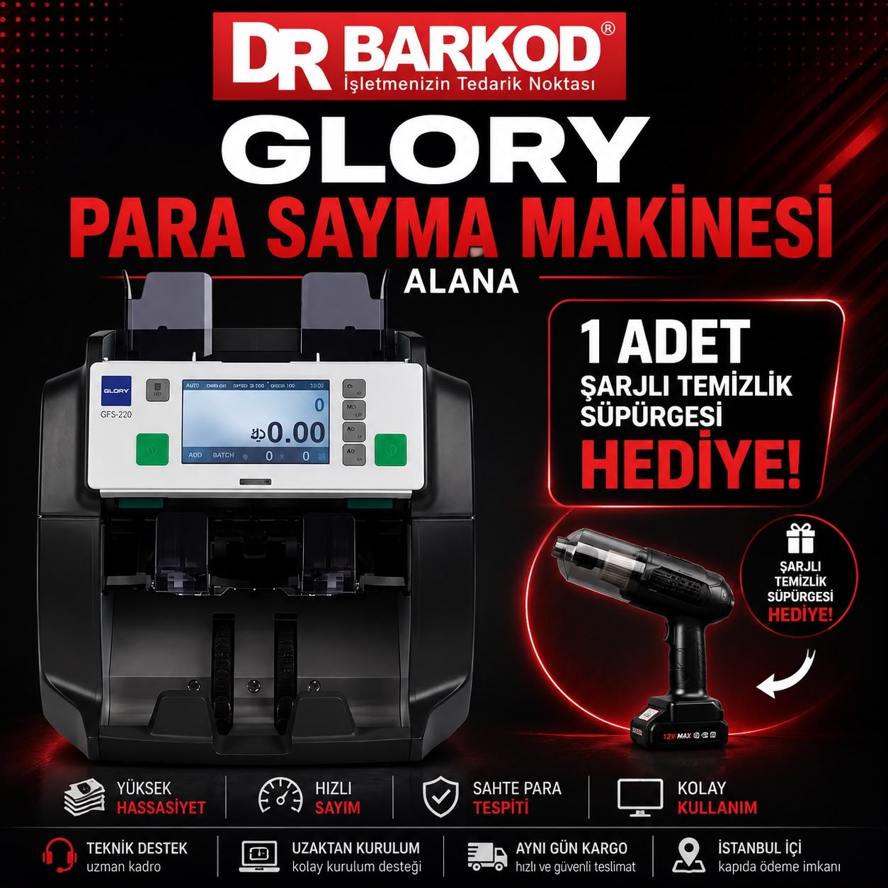 Glory GFS-220 Cs Para Sayma Makinesi Çift Kat + Şarjlı Temizleme Süpürge Hediyeli - görsel 4