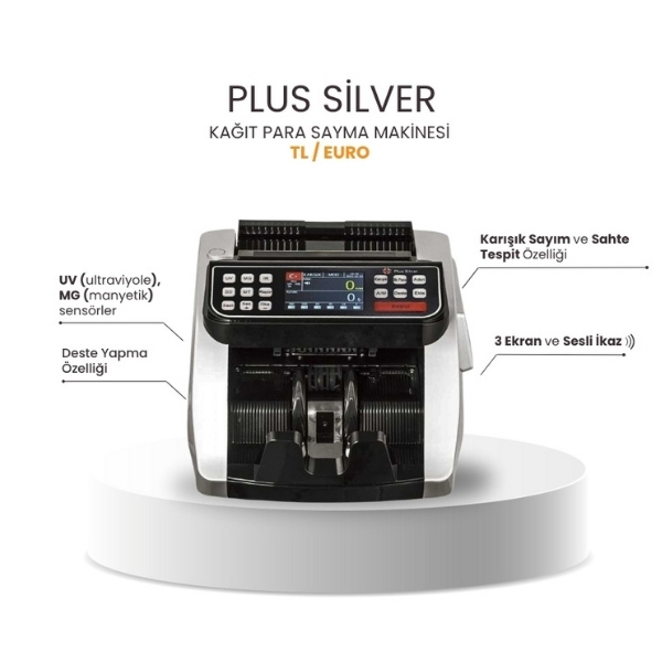 Plus Silver TL / EURO Kağıt Para Sayma Makinesi - Gri / Siyah Renk - görsel 4