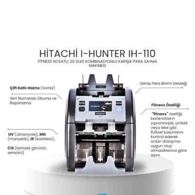 Hitachi I-Hunter IH-110 Tam Fitness Özellikli Çift Katlı, 30 Ülke Para Birimi Destekli Karışık Para Sayma Makinesi - görsel 3