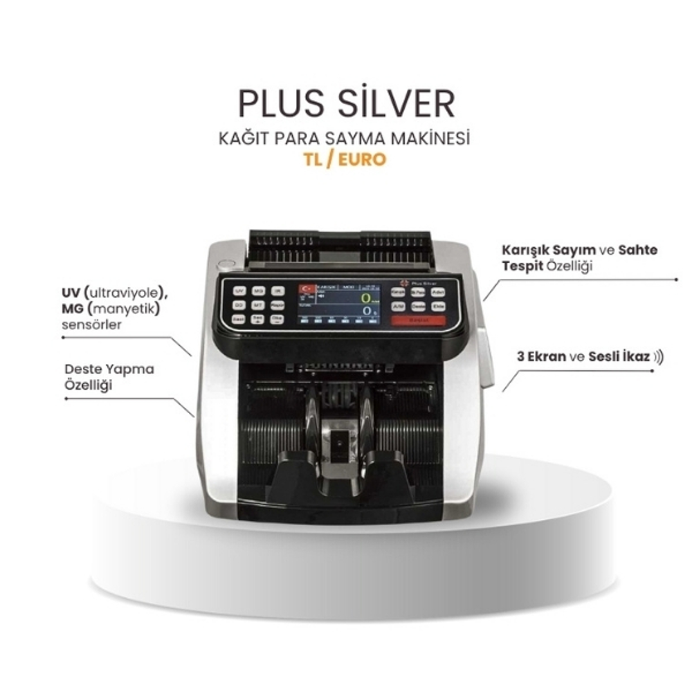 Plus Silver TL / EURO Kağıt Para Sayma Makinesi – Gri / Siyah - görsel 4