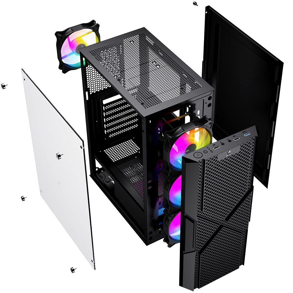 GameBooster GB-PW908B USB 3.0, ATX Mesh, Fixed RGB Fan Siyah Kasa (PSU Yok) - görsel 4