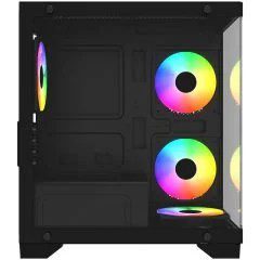 GameBooster M6001B 600W 4*12 Rainbow Fan Mid-T M-ATX SeaView Gaming Siyah Kasa - görsel 4
