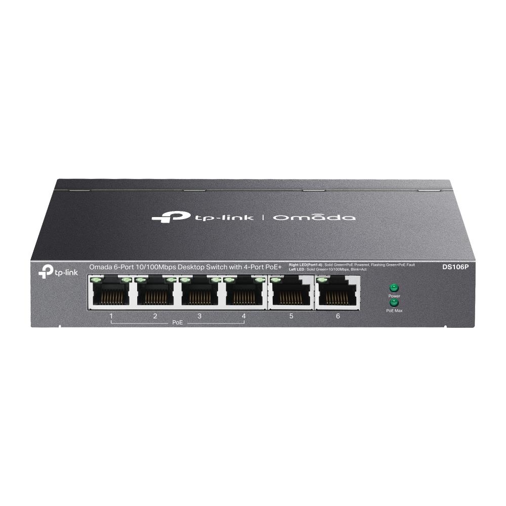 Omada Tp-Link DS106P 4 Port 10/100 Poe+ 2 Port 10/100 Mbps Uplink Switch Çelik Kasa Rack Mount