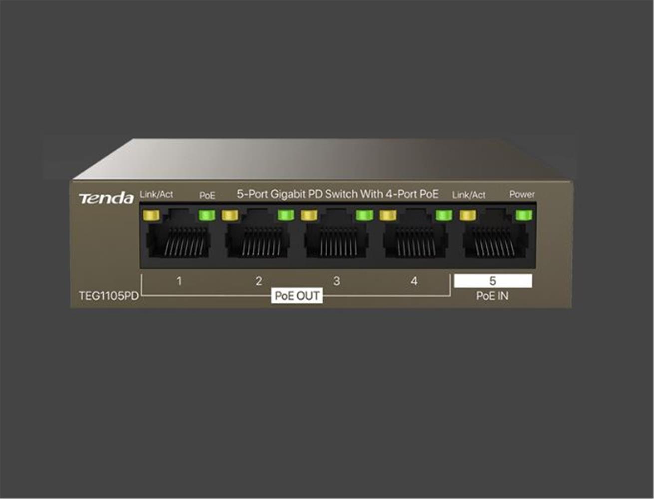 Tenda G0-5G-PoE 5 Port 4 Port Poe+ 10/100/1000 Switch Çelik Kasa POE Router