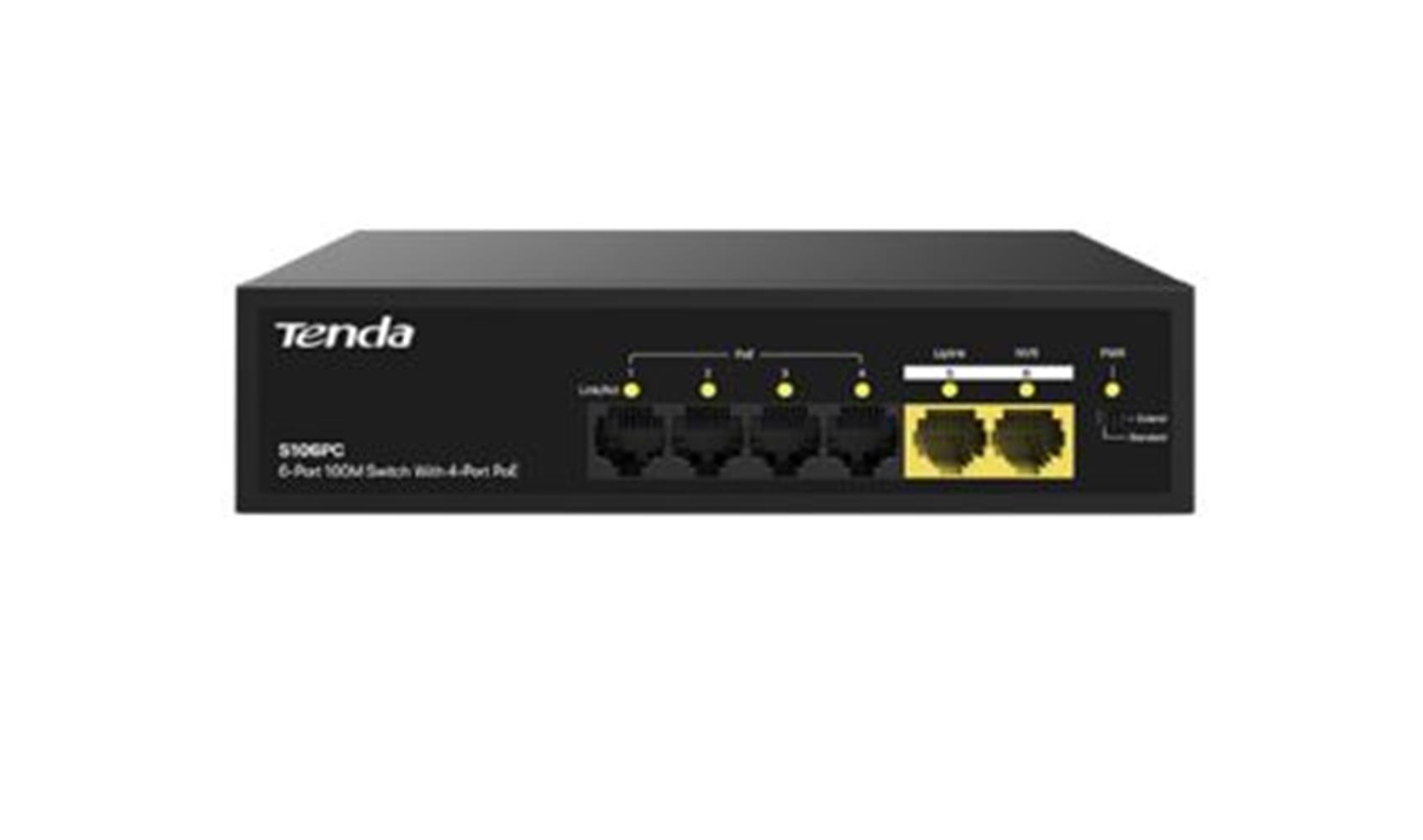Tenda S106PC 6 Port 4 Port Poe+ 10/100 Mbps + 2 Port Uplink Switch Çelik Kasa Rack Mount