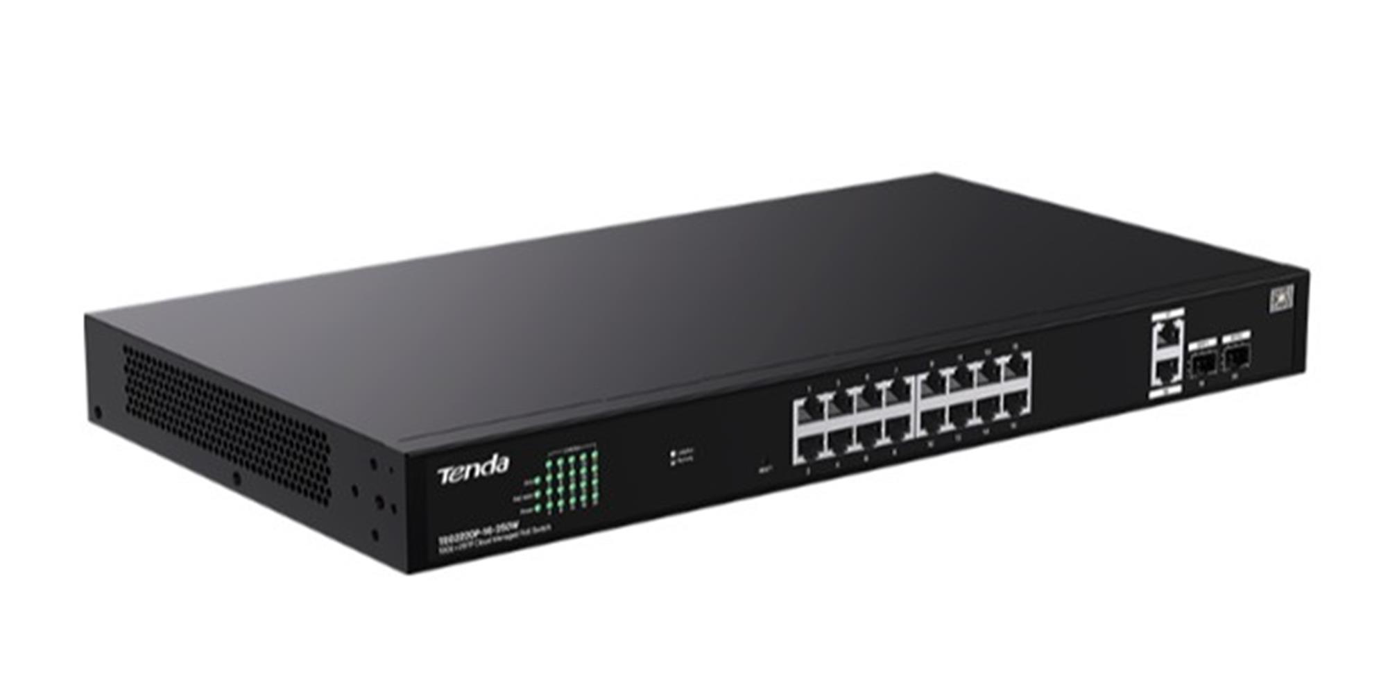 Tenda TEG2220P-16-250W 16 Port 10/100/1000 POE +2 SFP Switch Cloud Yönetilebilir Çelik Kasa Switch
