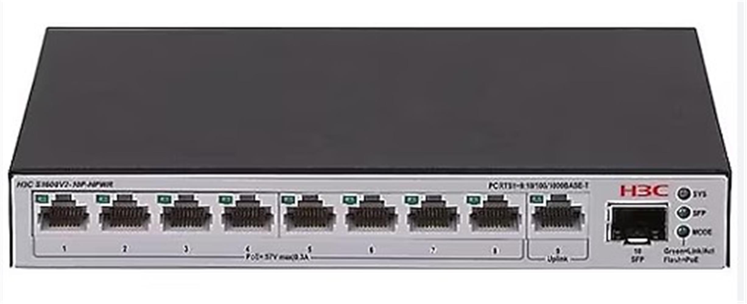 H3C S1600V2-10P-HPWR L2 9x 10/100/1000 BASE-T Ports (8x PoE+ Ports) 1x 1G SFP Port, 125W PoE+ Switch