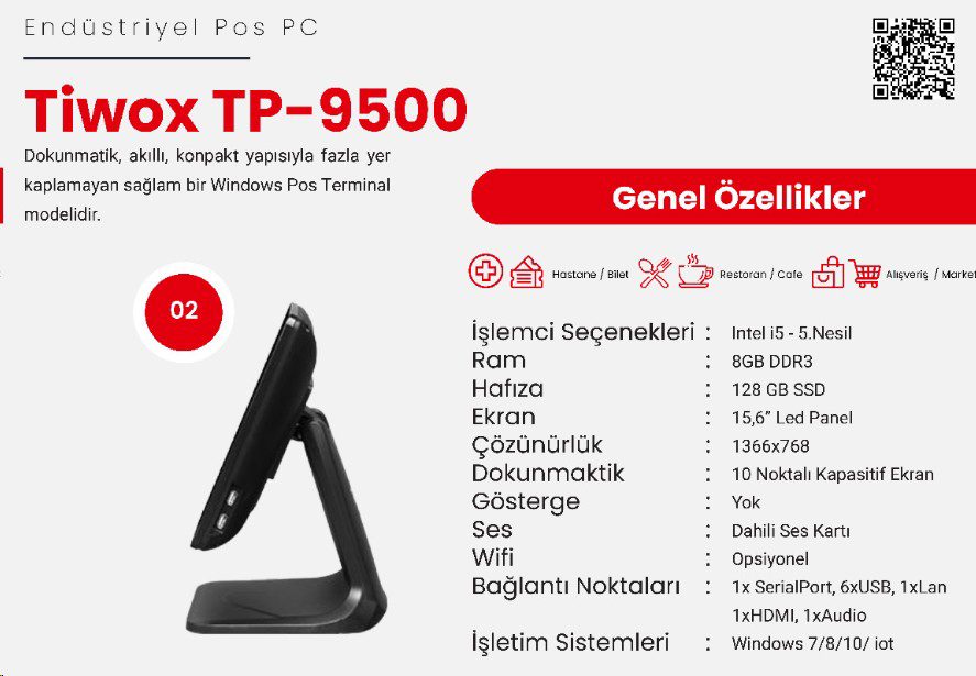 Tiwox TP-9500+ Plus İ7 5. Nesil 8GB 128GB SSD 15,6'' Endüstriyet Pc - görsel 3