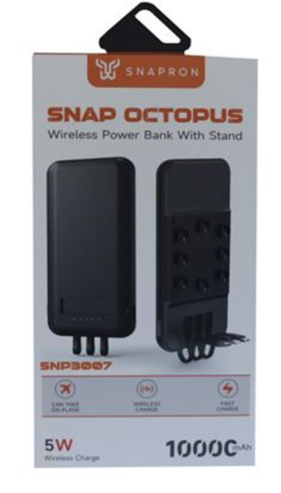SnapMax SNP-3007 10.000 mah Siyah Vantuzlu Kablosuz ve 3in1 Kablolu Powerbank