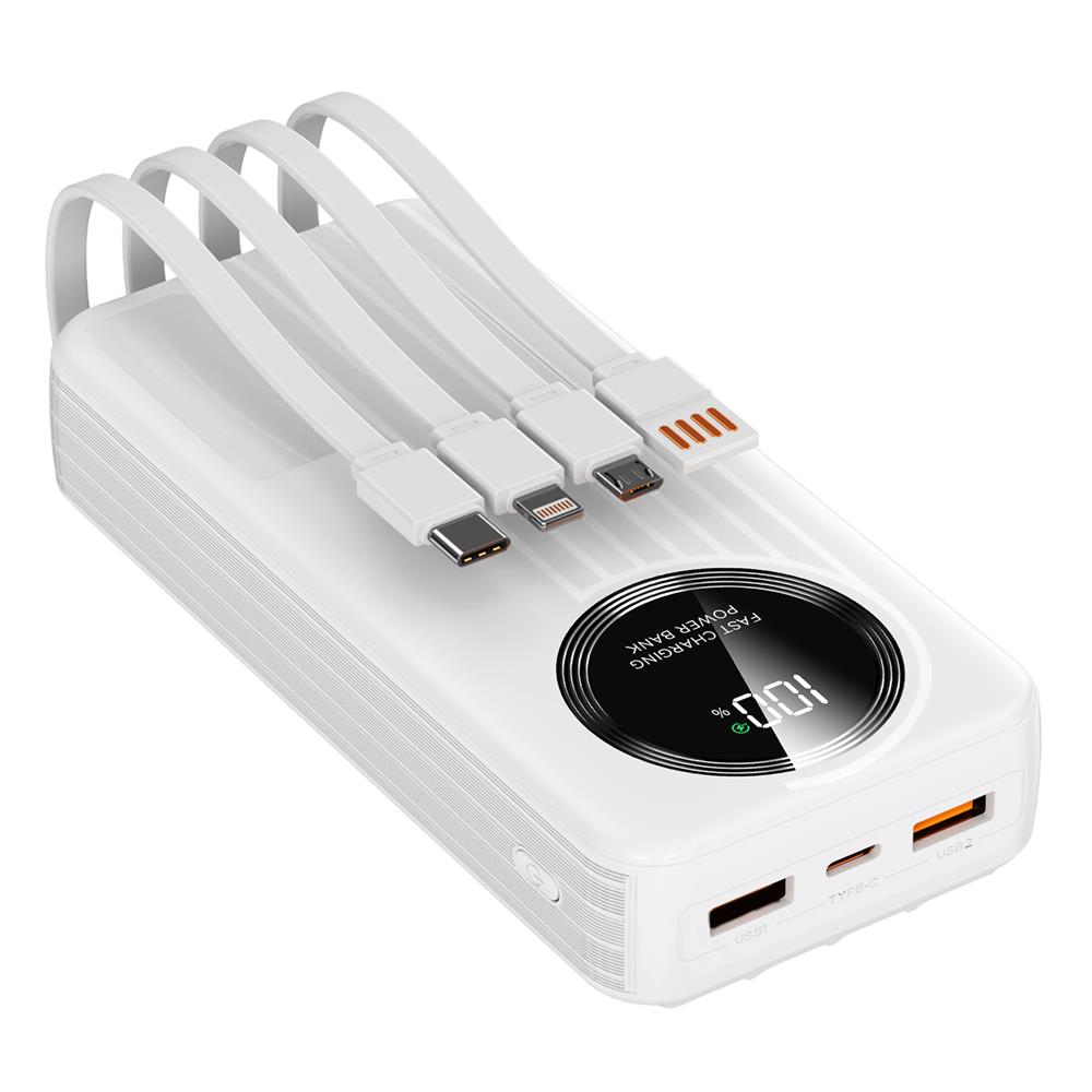 S-link IP-G220 20000mAh PD20W+QC3.0 Dahili Kablolu Beyaz LCD Taşınabilir Pil Şarj Cihazı Powerbank - görsel 2