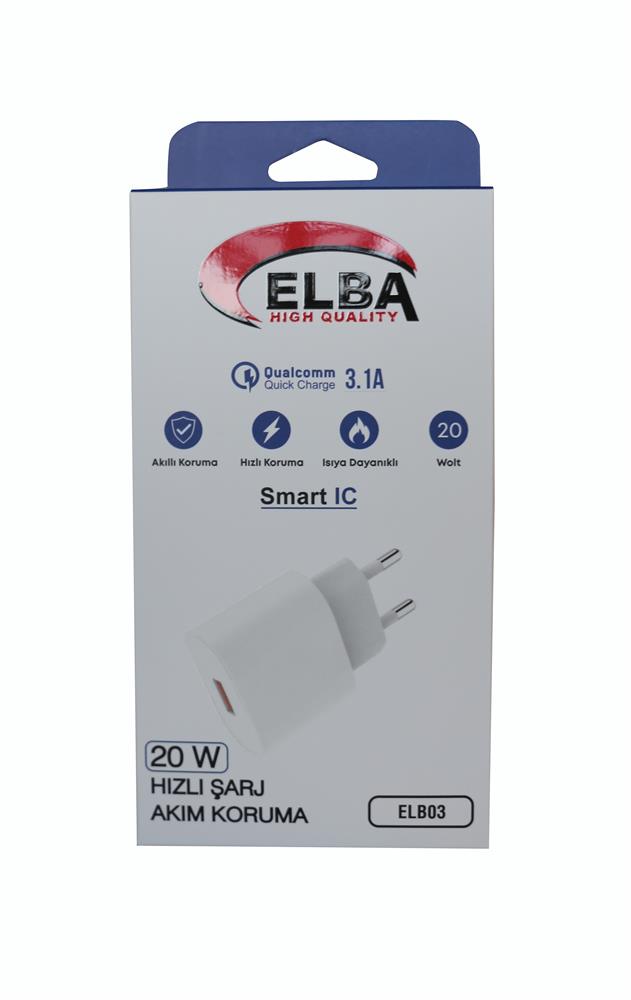 Elba ELB03-20USB Beyaz 20W USb Şarj Kafa QC4.0(Akıllı Koruma/Hızlı Şarj/Isıya Dayanıklı) - görsel 2