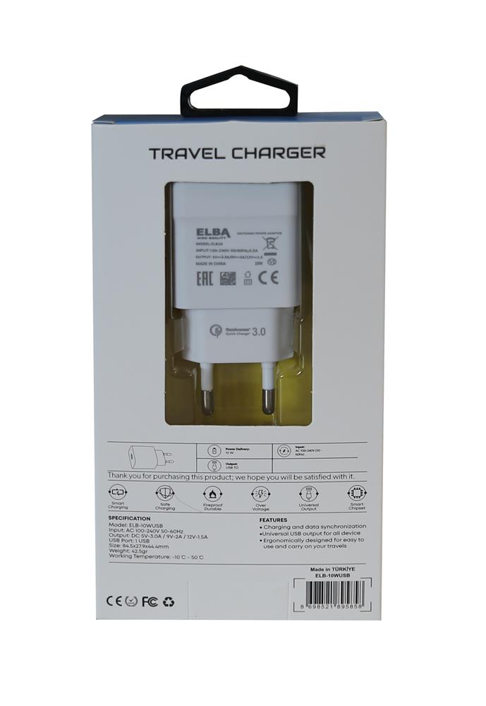 Elba Elb10 10W 3.0A Hızlı Şarj Akıllı Koruma Usb EV Şarj Kafa