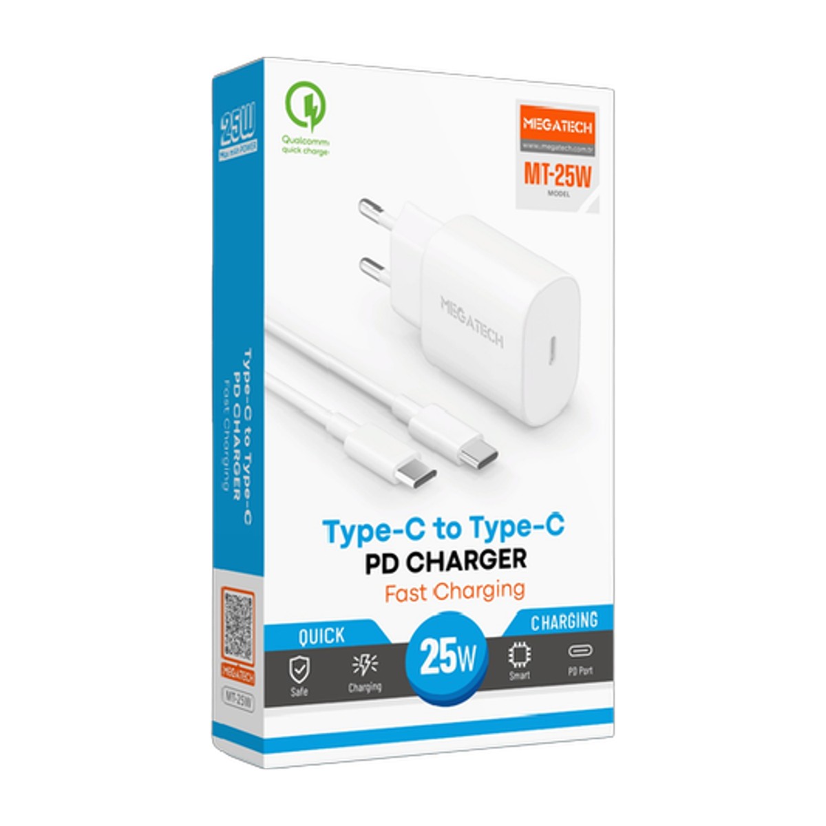 Megatech 25W Süper Hızlı Şarj Seti (Type-C Kablolu)