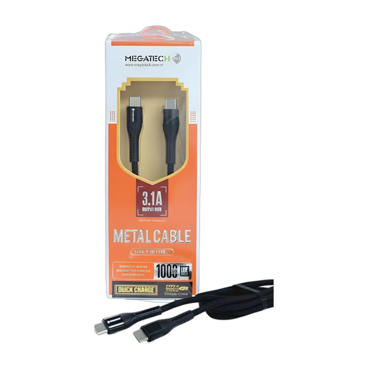 Megatech 3.1A PD Type-C to Type-C Hasır Örgülü Şarj Kablosu