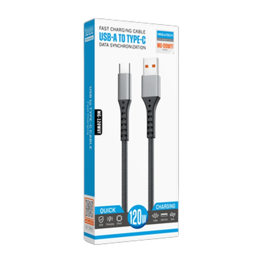 Megatech 120W USB-A to Type-C Hasır Örgülü Şarj Kablosu