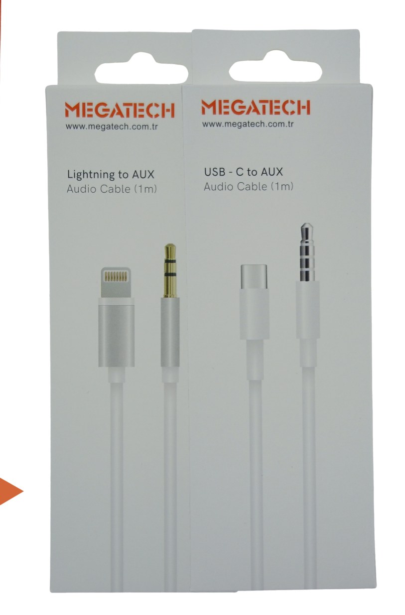 Megatech 1 Metre 3.5mm to Lightning / Type-C AUX Kablosu