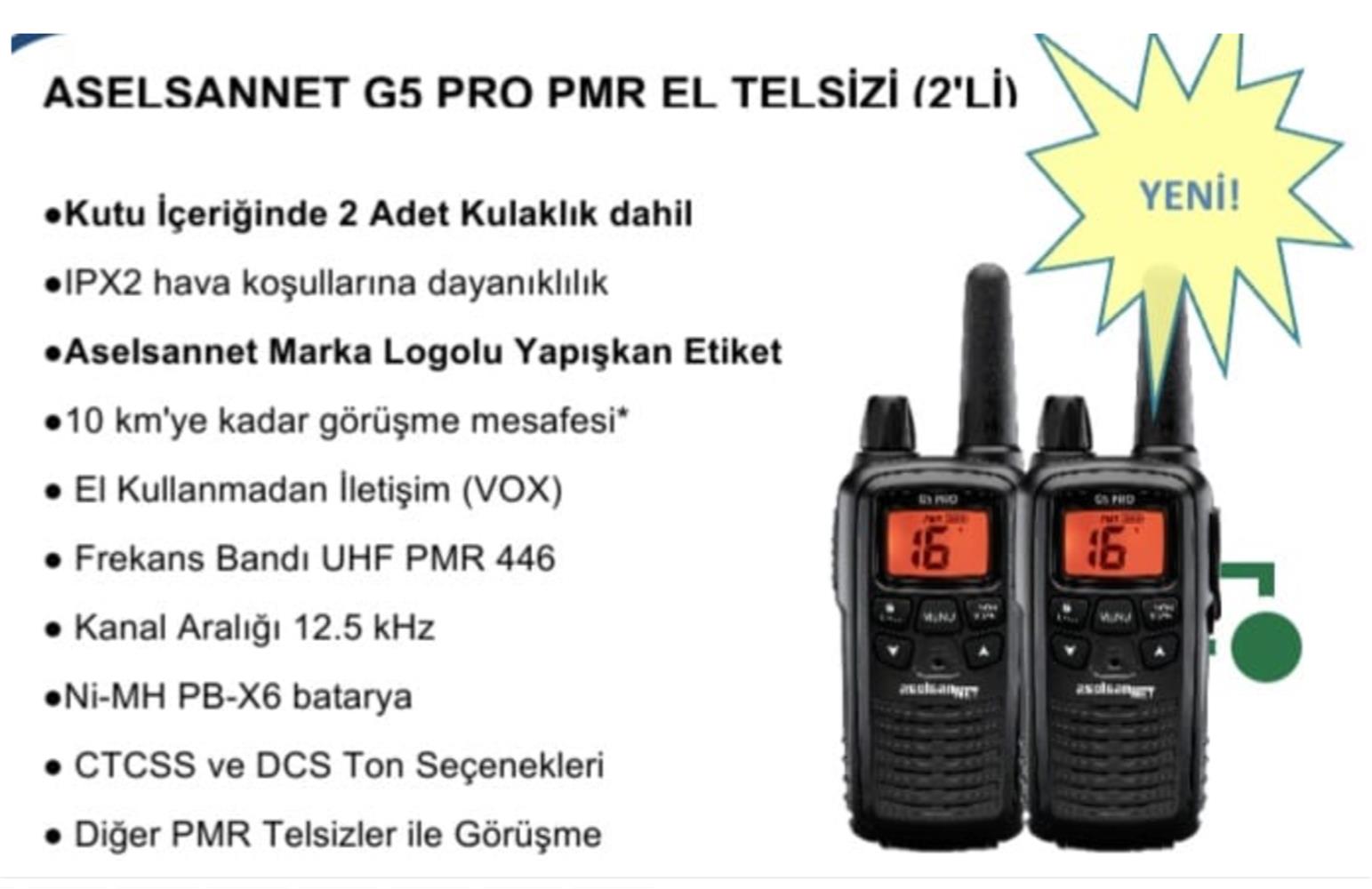 Aselsan PMR-M446-1000 G5 PRO PMR 2 li El Telsizi + Kulaklık