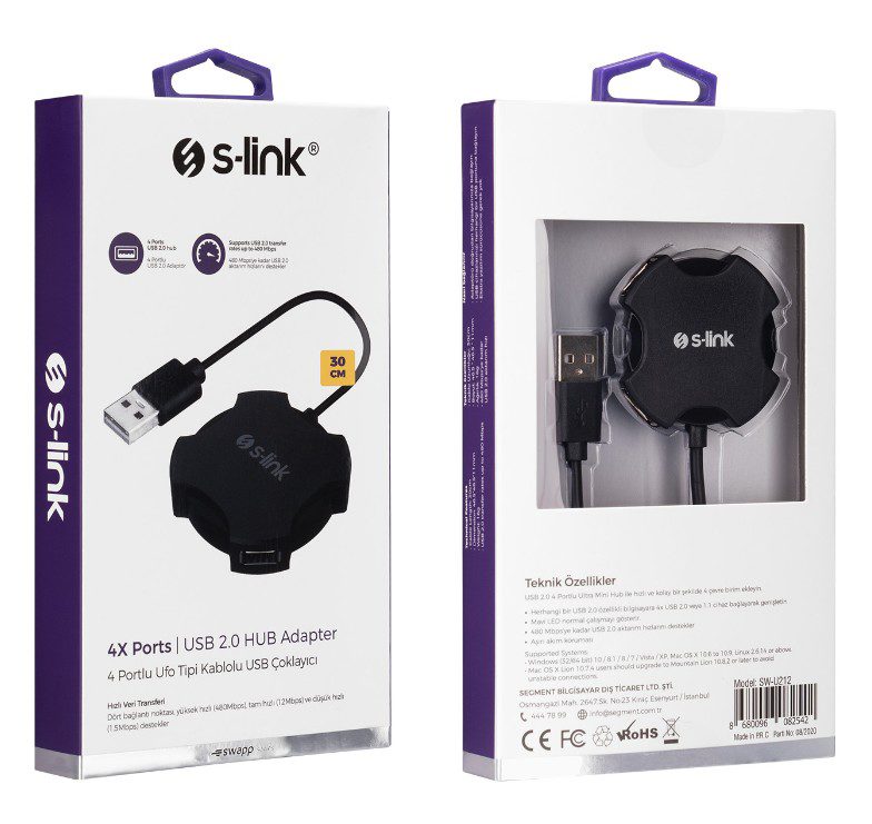 S-link Swapp SW-U212 Siyah Usb 2.0 4 Port Hub Kablolu Çevirici Adaptör - görsel 3