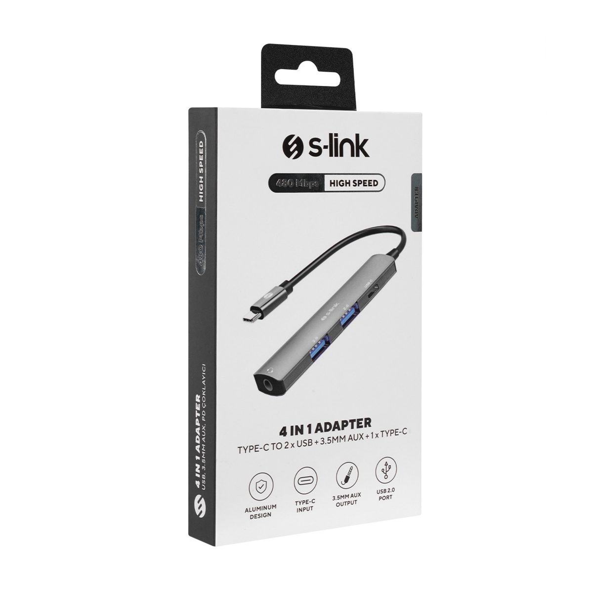 S-link SWV-USBC024 4 in 1TypeC to 2*USB2.0 USB-C, 3.5mm Aux Port TypeC Adaptör - görsel 3