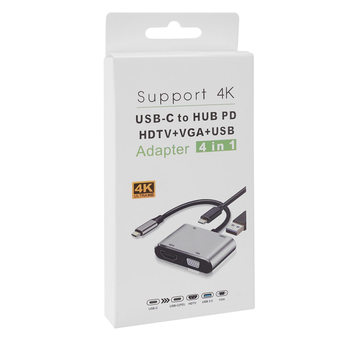 Hytech HY-USBC22 4 in 1 Type C to, PD+HDMI+VGA+USB3.0 Çevirici Hub Adaptör - görsel 3