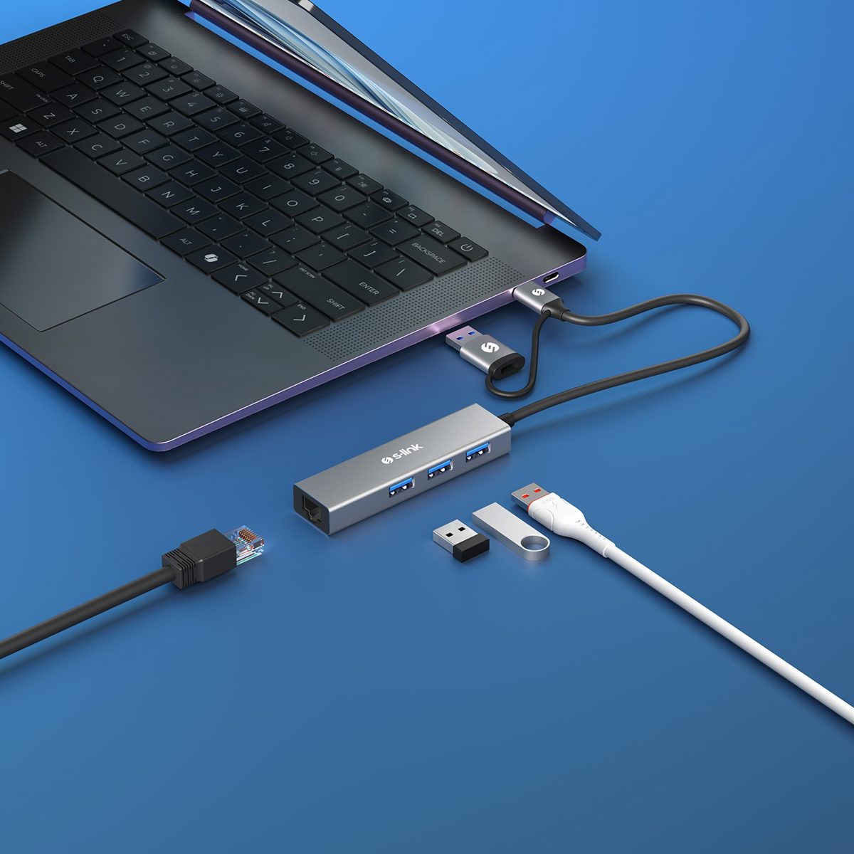 S-link SW-U332 Type-C - USB3.0 1000Mbps 3 Port Usb Gigabit Ethernet Adaptör - görsel 4