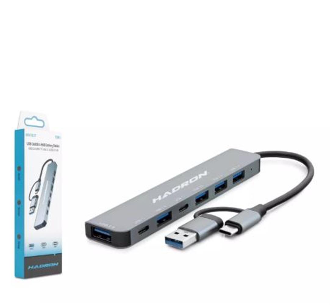 Hadron Hdx7827 Type-C Hub 2*Type-C + 4*Usb3.0 + 7In1 Gri