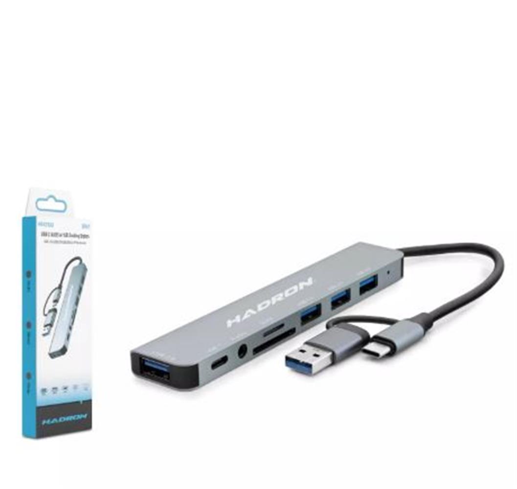Hadron Hdx7828 Type-C Hub Combo 3*Usb3.0 + Usb + Type-C + Audio + Sd + Tf 8In1 Gri