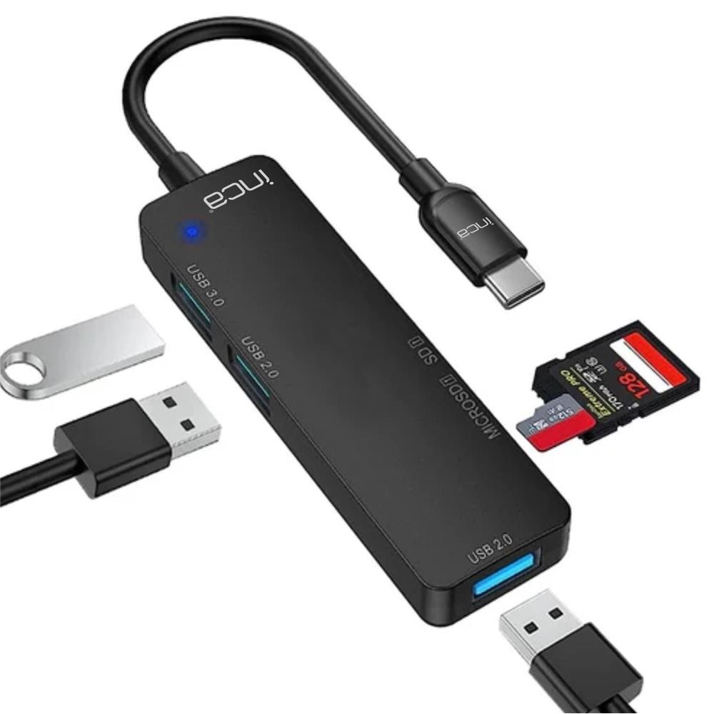 Inca ITPC-5T Type-C Giriş 2XUSB Sd/Micro Sd2.0 Çoklayıcı USB 3.0 Çoklayıcı Çevirici Mavi Led - görsel 2