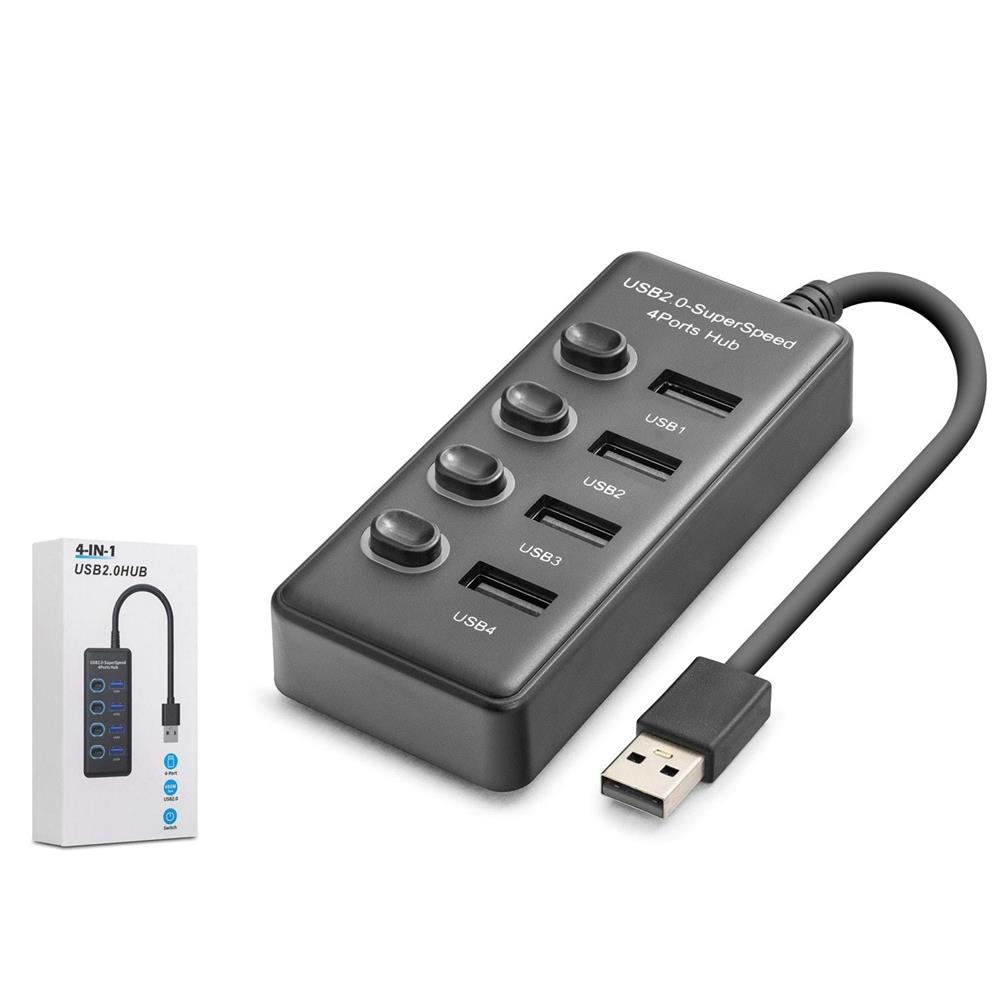 Hadron HDX7048 USB Hub 2.0 480Mbps 4x USB-A 4 Port Switch’li Çoklayıcı Siyah