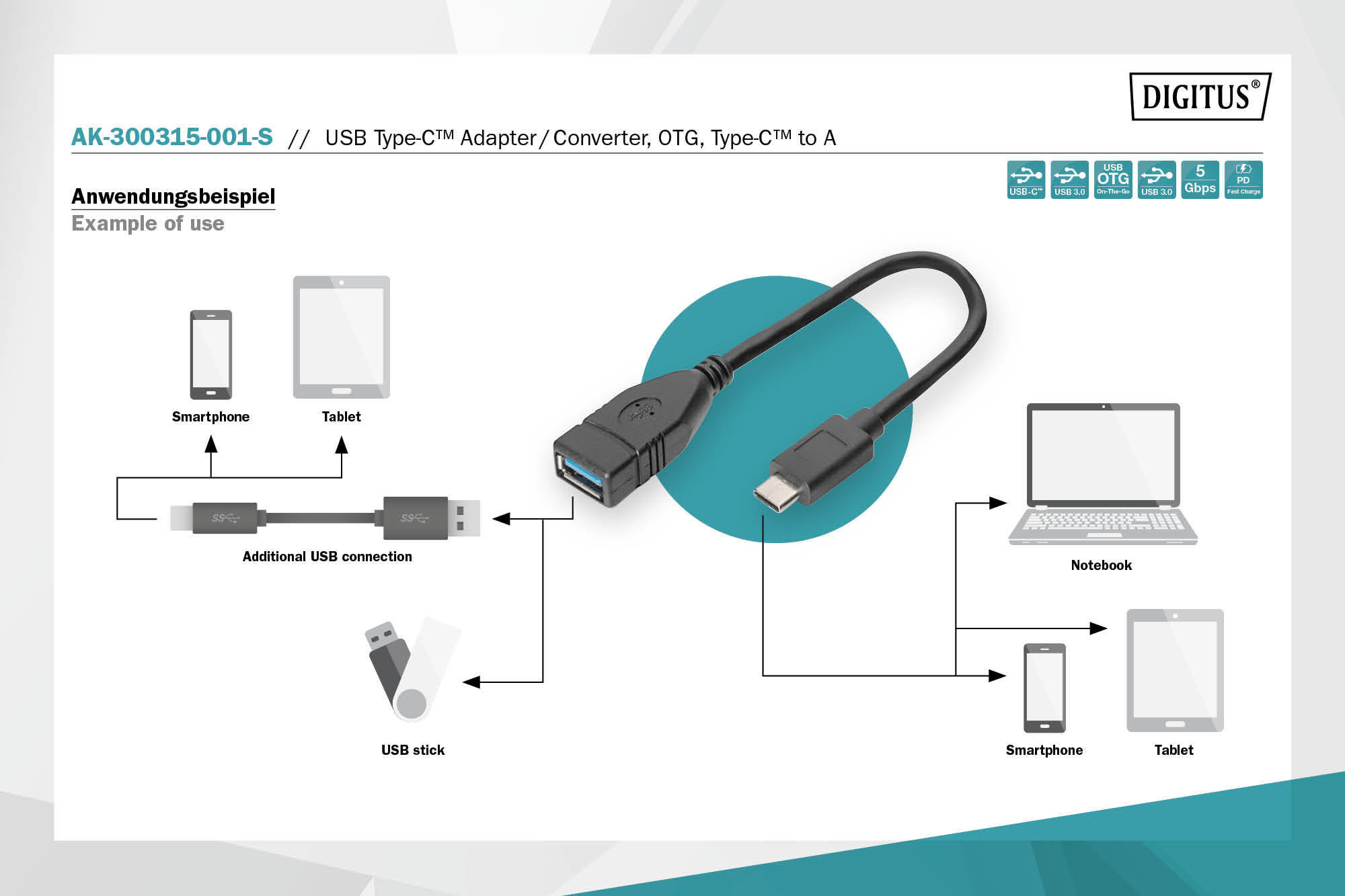 Digitus AK-300315-001-S USB Tip C Adaptörü