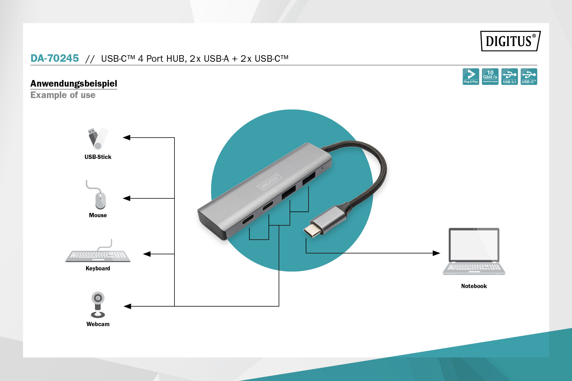 Digitus DA-70245 USB-C 4-Port Hub