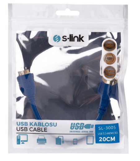 S-link SL-3005 Usb3.0 20cm Type-C Micro Usb Kablosu - görsel 3