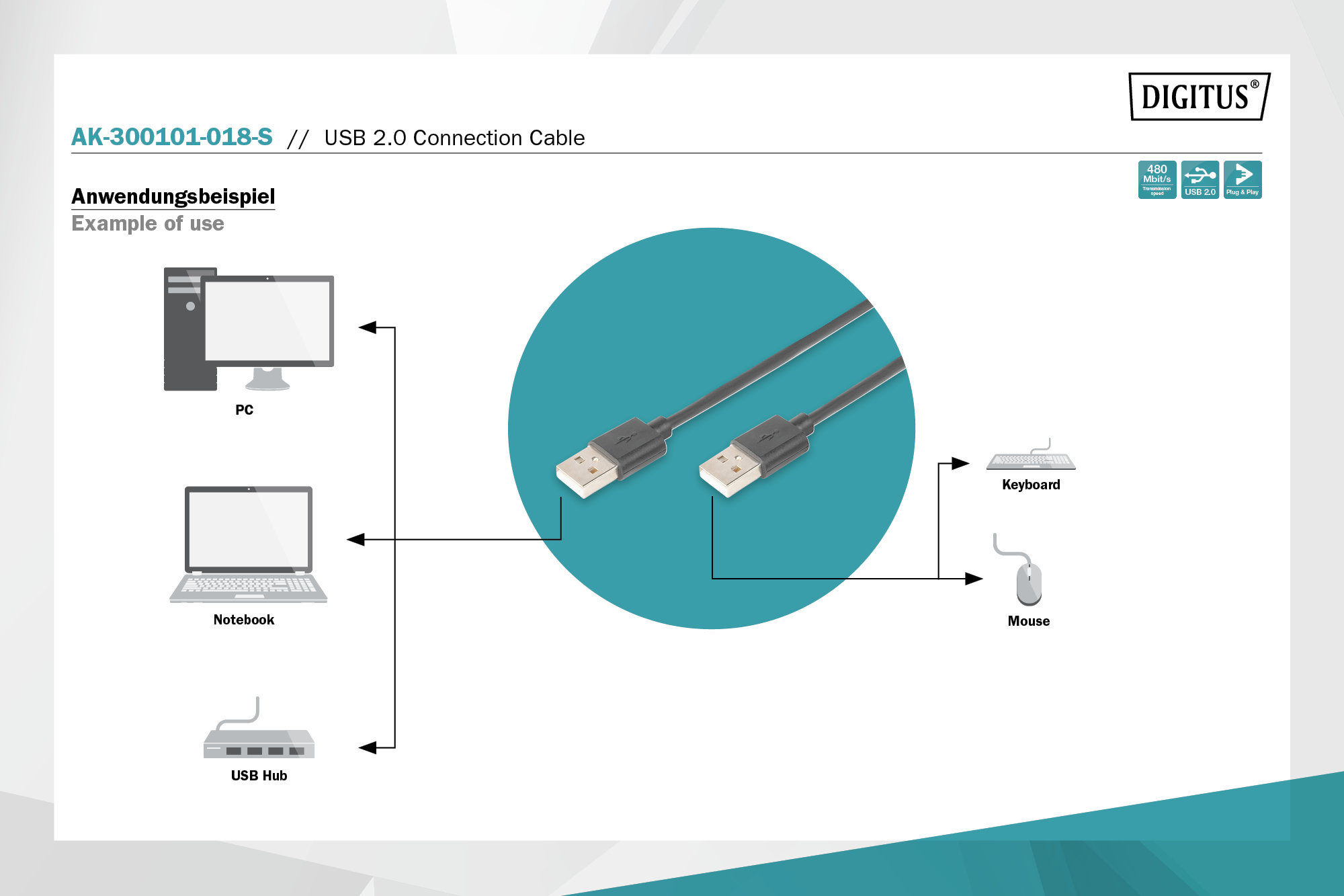 Digitus AK-300101-018-S USB 2.0 bağlantı kablosu