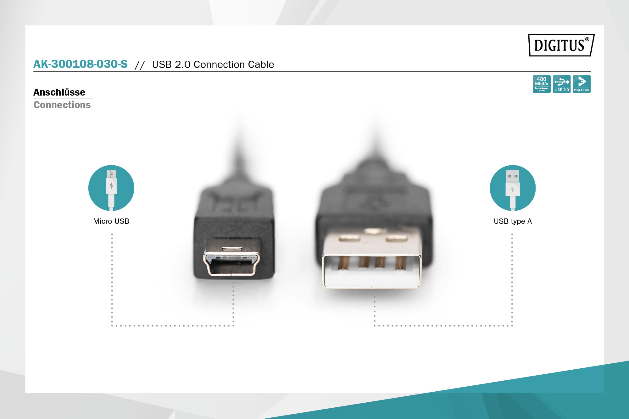 Digitus AK-300108-030-S USB 2.0 bağlantı kablosu