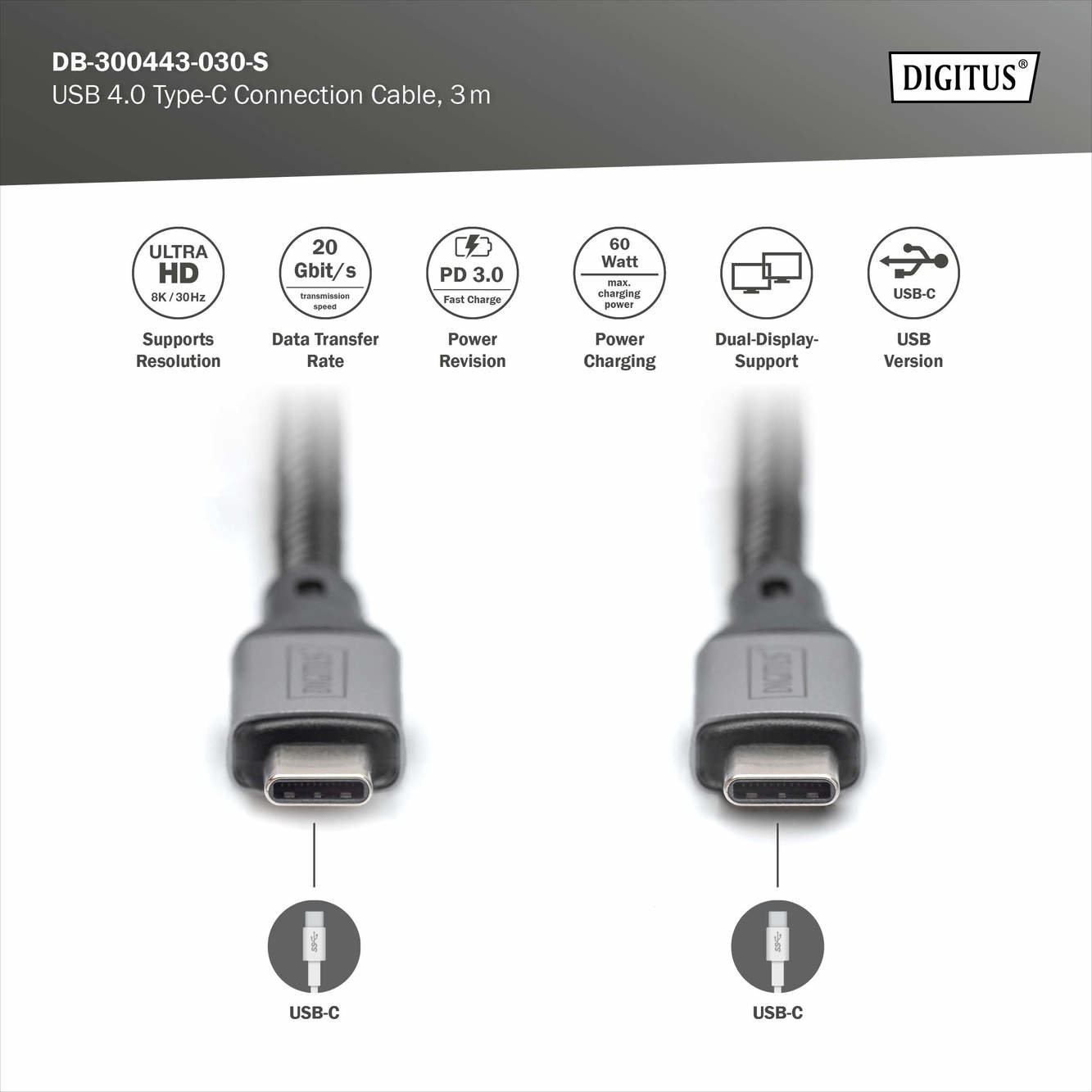 Digitus DB-300443-030-S USB 4.0 Tip C Bağlantı Kablosu (USB 4 Bağlantı Kablosu - görsel 5