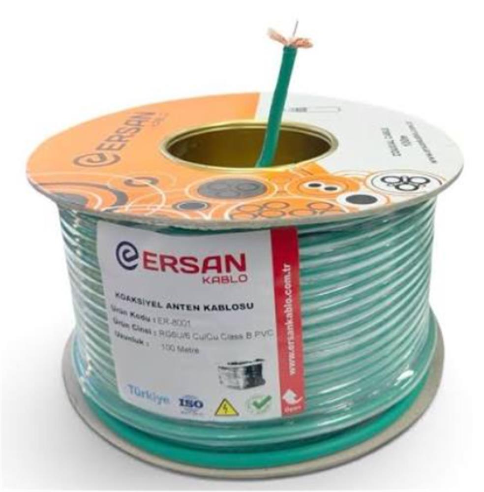 Ersan RG 6/U6 Cu / Cu Class B PVC 100 Metre Yeşil Uydu Kablosu