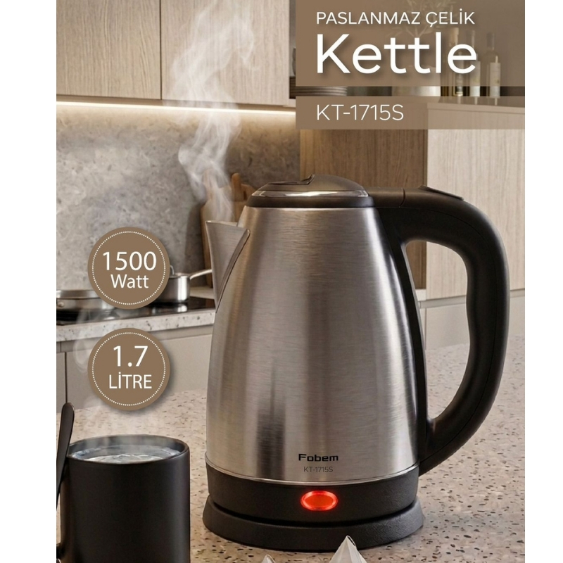 Fobem KT1715 S Saplı Uzun Ömürlü Paslanmaz Çelik Su Isıtıcı Kettle - görsel 2
