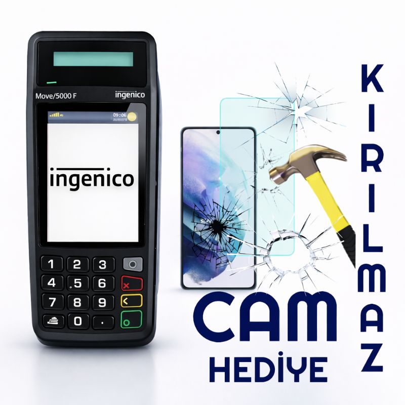 İngenico Move 5000 F Yeni Nesil Pos yazarkasa Kırılmaz Cam Hediye