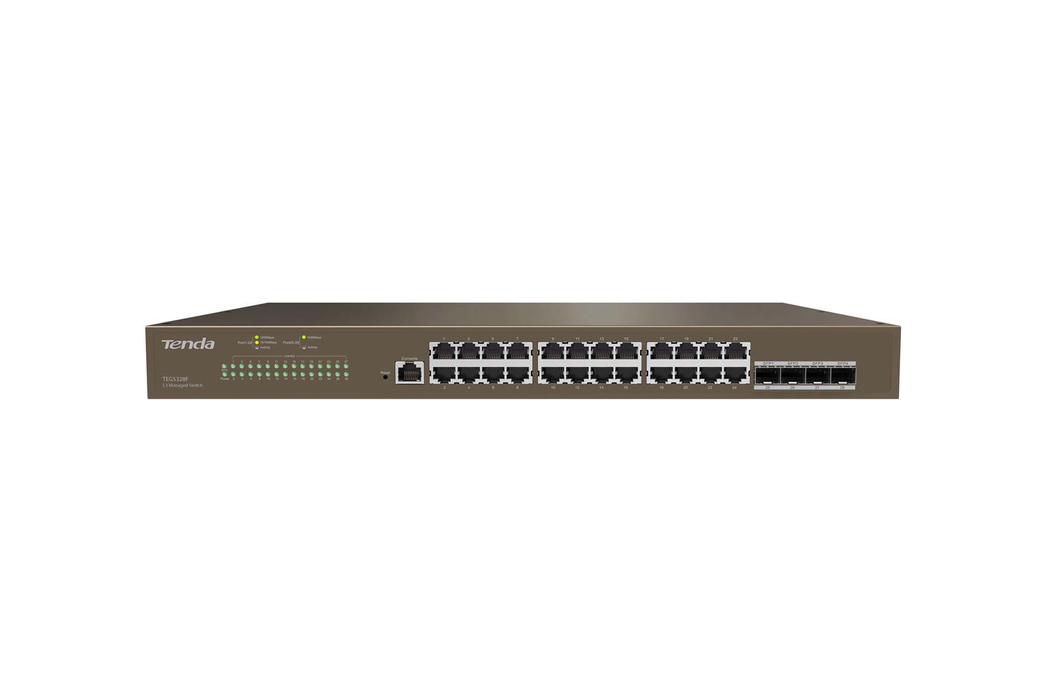 Tenda TEG5328F 24 Port 10/100/1000 Switch 4 Port SFP Yönetilebilir L2 Çelik Kasa Rack Mount