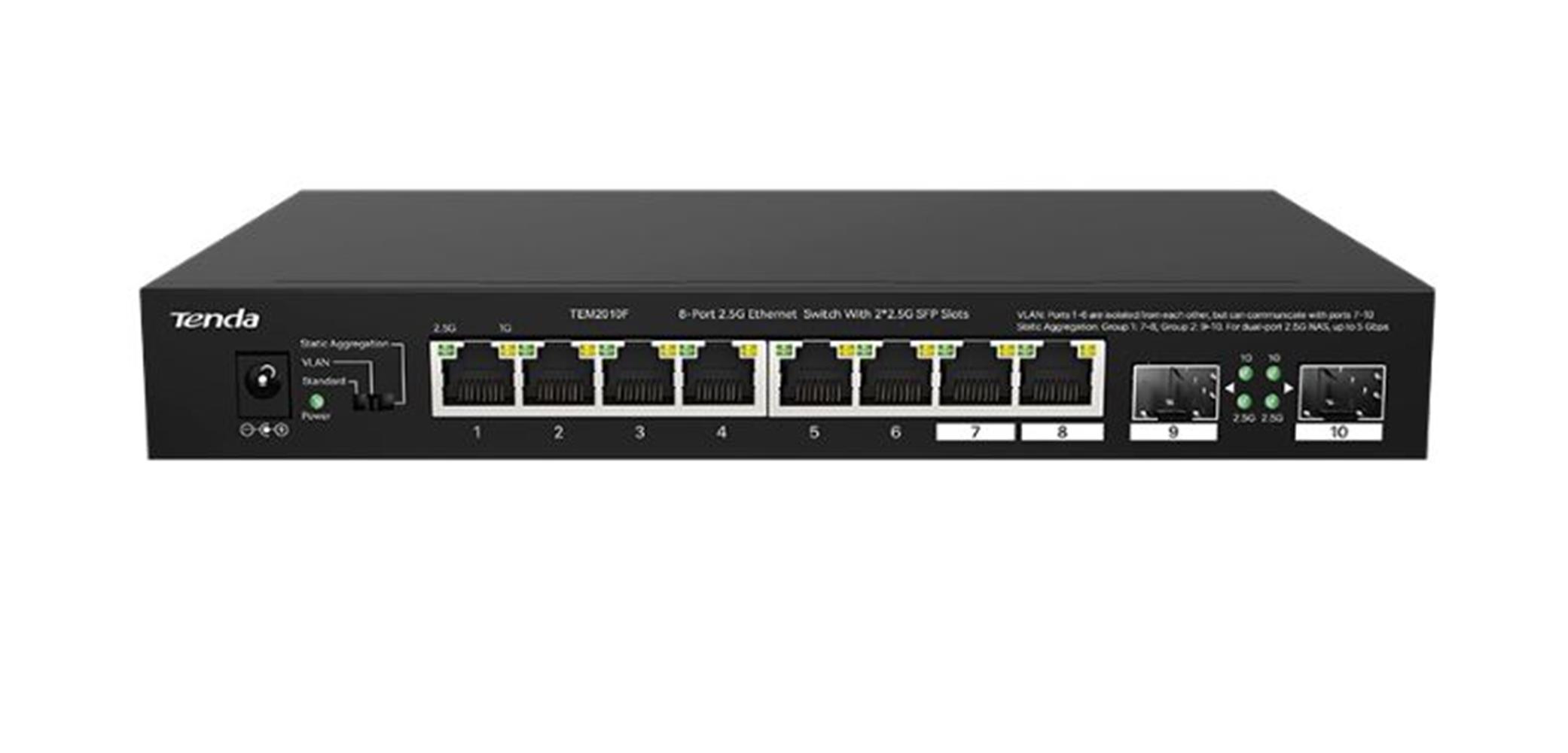 Tenda TEM2010F 8 Port 100/1000/2500 Mbps + 2 Port SFP Switch Çelik Kasa Rack Mount